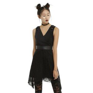 Hot Topic Womens Dress XL Black Lace UP Detail Fit & Flare Goth Witchcore Vamp